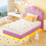 Upholstered Bed 90x200cm, Cloud Headboard & LED, Pink Velvet