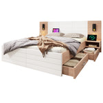 Double Wooden Bed, 180x200cm with 2 Drawers & USB Reading Light, Oak/White