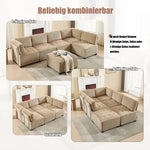 Modular Sofa 6-Seater Convertible Sleeper with Storage Pockets, Corduroy Khaki