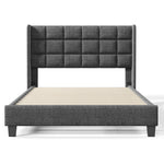 Upholstered Bed with Headboard, Slatted Frame, 140x200cm, Grey Linen