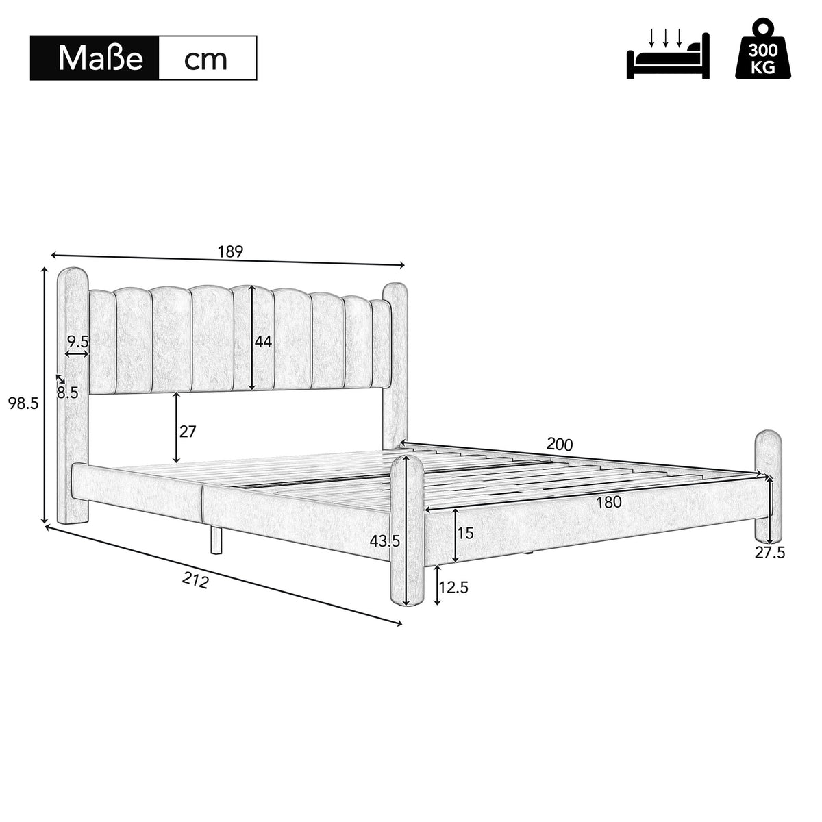 Upholstered Bed 180x200cm with Slatted Frame, Beige Velvet