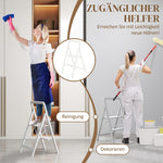Stepladder, 3 Steps Anti-Slip Folding with Handle, Aluminum, White