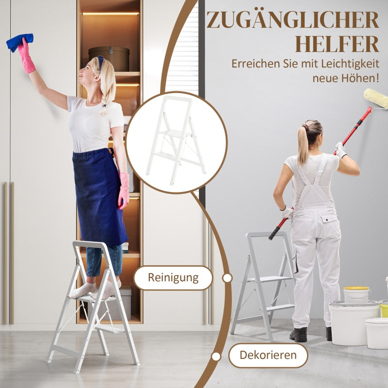 Stepladder, 3 Steps Anti-Slip Folding with Handle, Aluminum, White