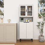 Tall Bookcase 4-Door Tempered Glass Adjustable Shelf - White