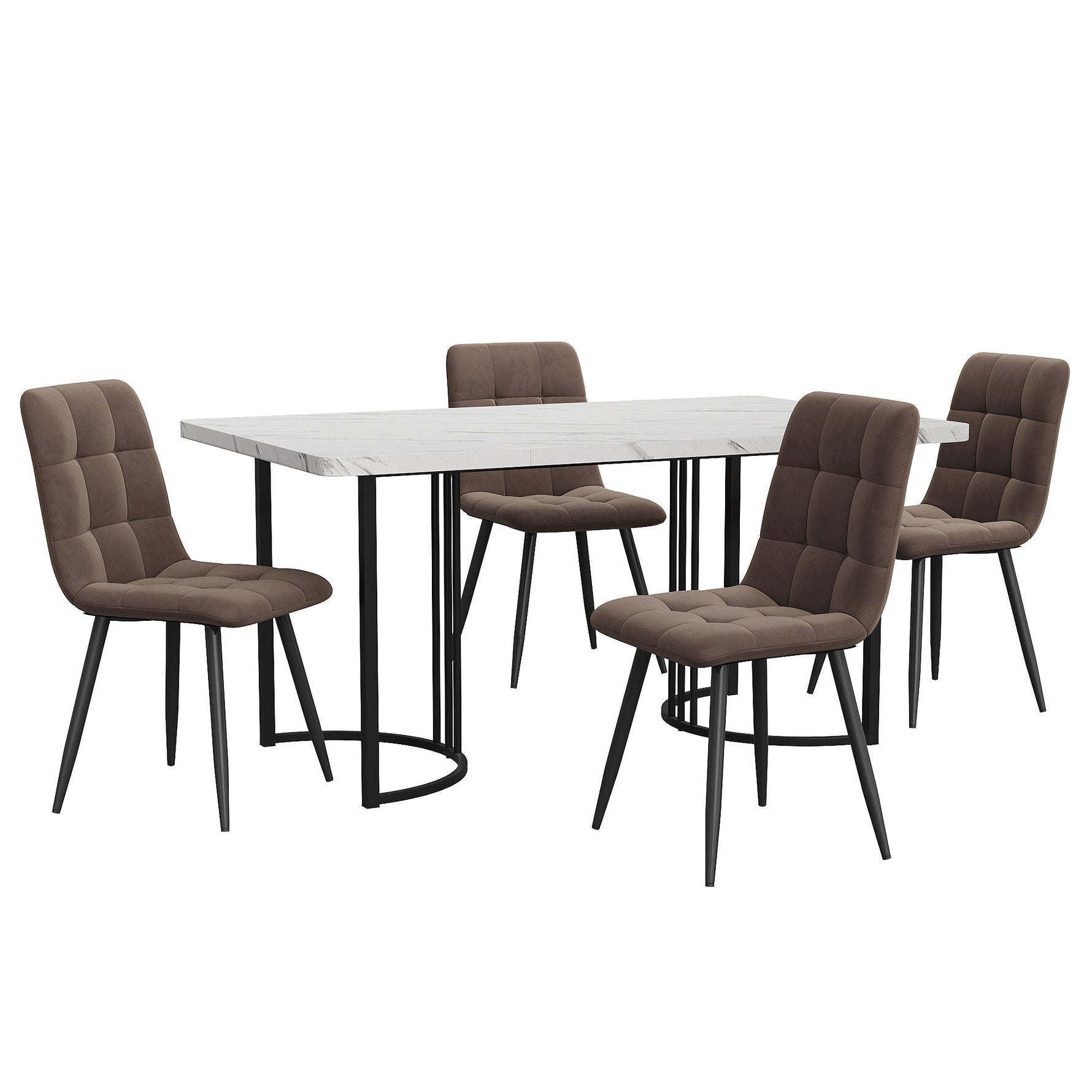 5-Piece Dining Set 140x80cm Modern Kitchen Table 4 Chairs White MDF/Brown Velvet
