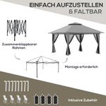 Folding Pavilion 4x4m Pop-Up Double Roof UV Protection Mesh Walls Dark Grey