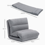 Folding Floor Chair, 6-Position Adjustable Backrest Bed Function Thick Cushion, Linen Look Grey