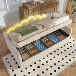 Daybed Sofa Bed 90x200cm Hydraulic Storage LED - Velvet Beige