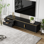 TV Cabinet, Lowboard with Carved Structure, Golden Accents