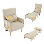 3-in-1 Convertible Armchair, Sleeping Function Upholstered Folding Seat, Wooden Tray