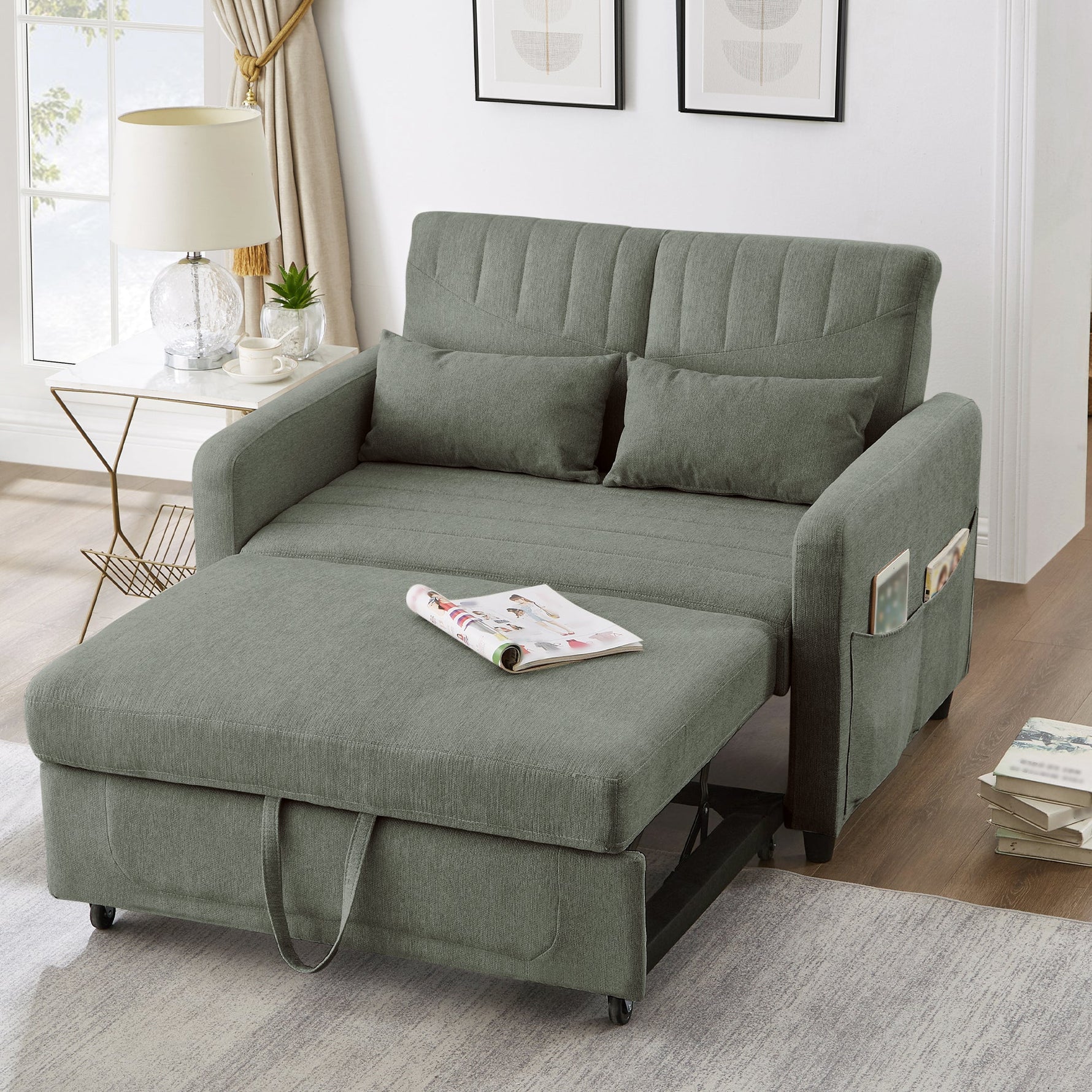 Sofa Bed Two-seater Extendable 3-Position Adjustable Backrest - Cotton-Linen Fabric