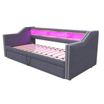 Upholstered Bed Pull-Out Sofa Bed 90/180 x 190 cm with LED & USB, Dark Grey