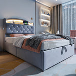 Children's Upholstered Bed, 90x200 Single with Storage, LED & USB, Grey Velvet