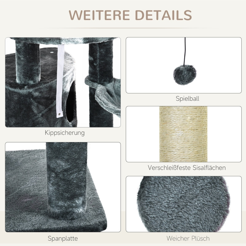 Cat Tree, Multi-Level with Play Balls, Hammock, Sisal Posts, Dark Grey
