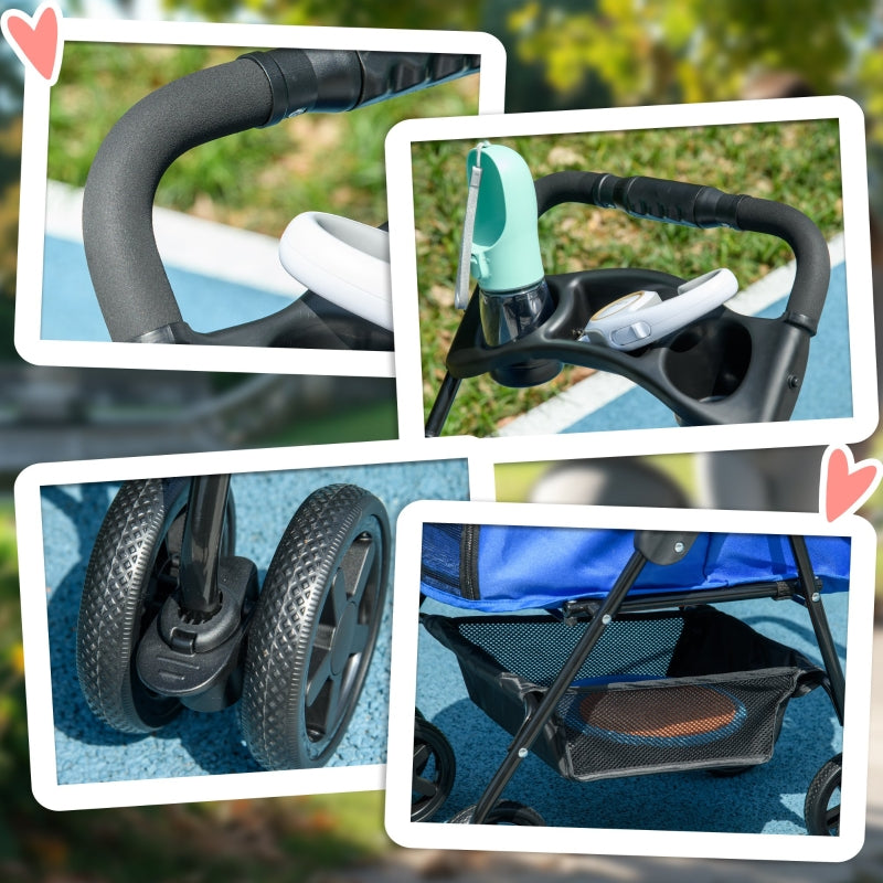 PawHut dog stroller with folding function, pet stroller for small dogs and cats, oxford blue