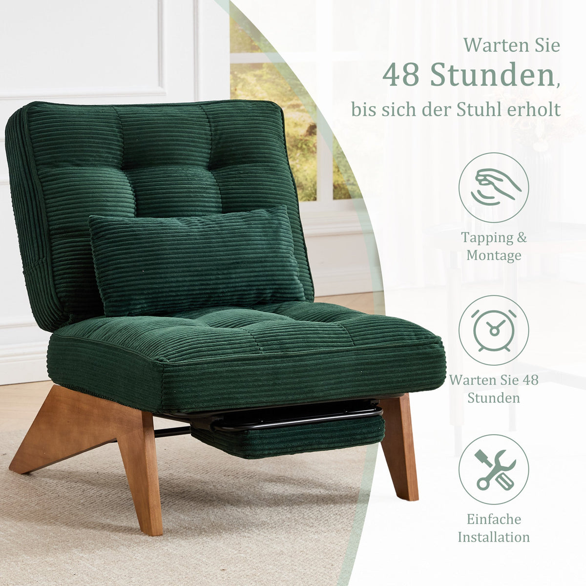 Lounge Chair Adjustable Backless Footrest Lumbar Cushion, Fabric Wooden Legs