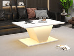Coffee Table 100x50x46cm Special Shape LED High-Gloss White V-Shape