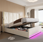 Hydraulic Storage Bed with LED & USB, 160x200 cm, Velour