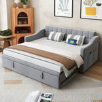 Upholstered Bed Sofa, 2-in-1 Multifunctional with Socket & Storage Bag, Light Grey Velvet