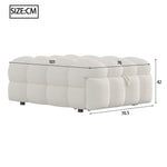 Upholstered Bed 2-in-1 Footstool Pull-out Sofa Bed Single Teddy Fabric Beige