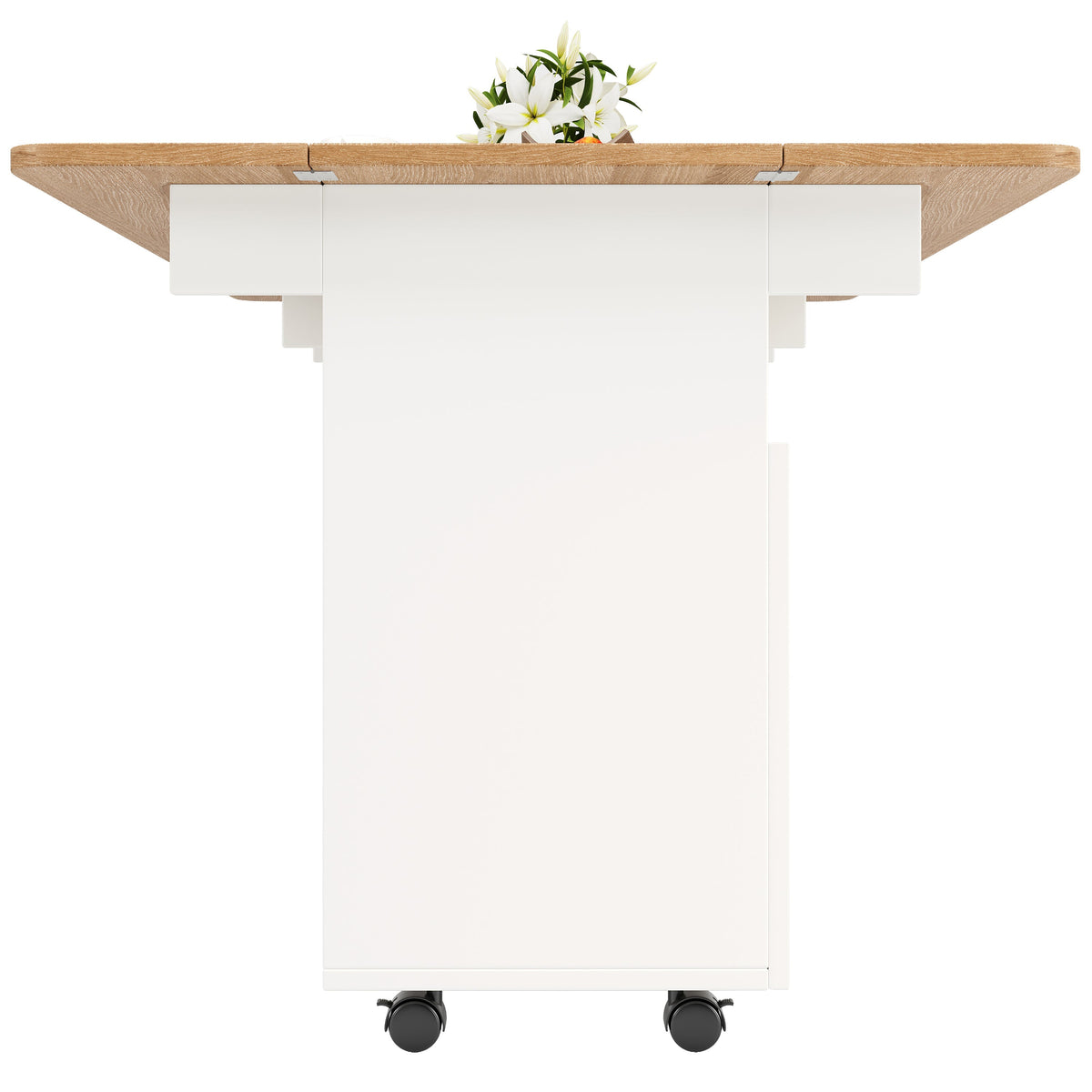 Kitchen Island Dining Cart - Multifunctional Storage, Removable - White Wood Grain