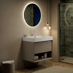 Wall-Mounted Bathroom Vanity Unit with Integrated Resin Basin, Drawer and Shelf, Light Oak Wood Grain