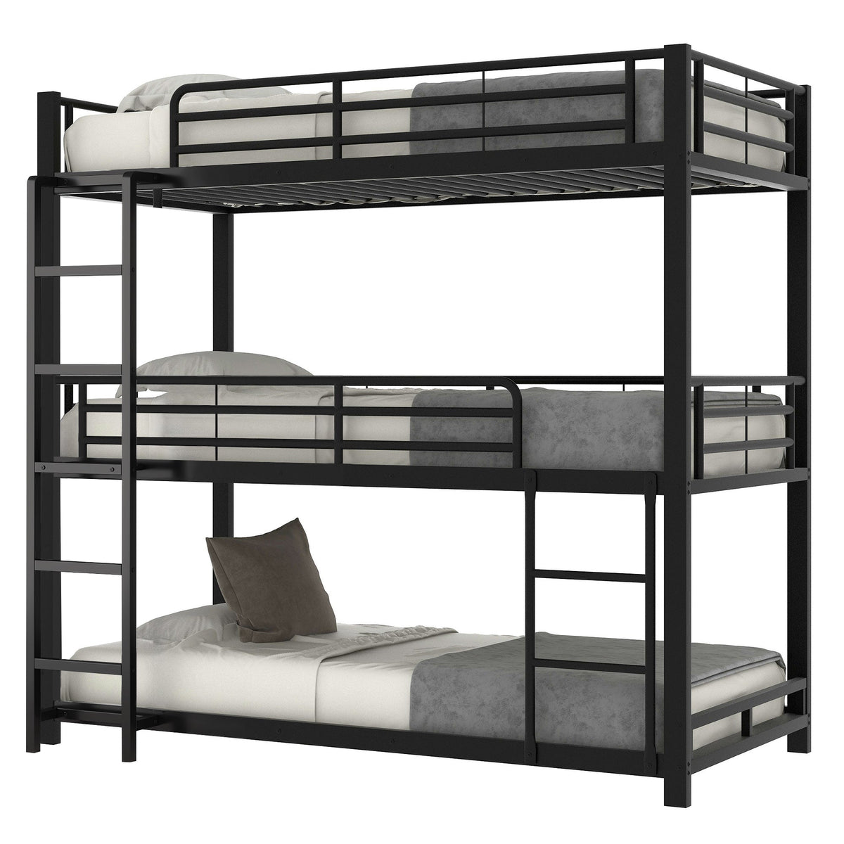 Triple Bunk Bed 90x200cm Metal for Children & Adults, Black