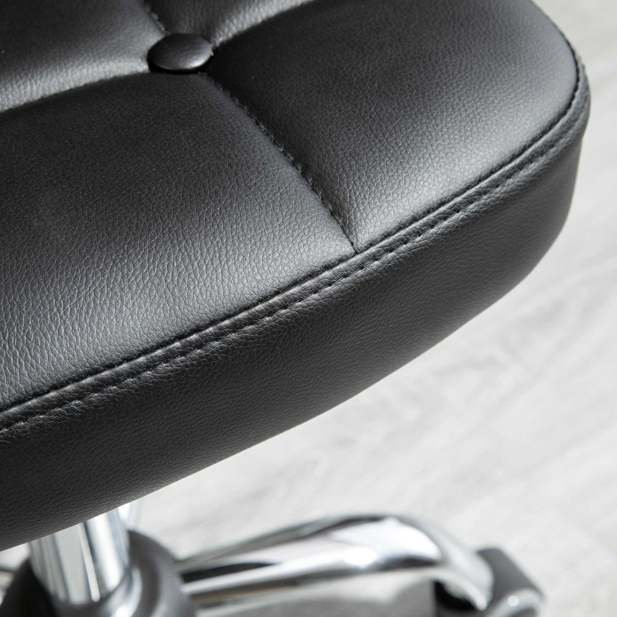 Rolling Stools, Set of 2, Swivel, Height-Adjustable, Dark Grey Faux Leather & Steel