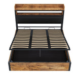 Bed Frame, 180x200, Hydraulic Lift, USB, Upholstered Headboard, Wood & Metal, Black