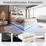 Upholstered Bed 180x200 Hydraulic Storage LED/USB Linen Beige