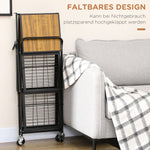 Folding Kitchen Cart, 3 Levels & Handle, Steel, Brown+Black
