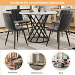 Round Dining Table 80cm for 4 Marbled MDF Top Black Metal Legs