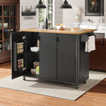 Kitchen Island Extendable 130cm Trolley 3 Doors Spice Rack - White/Black