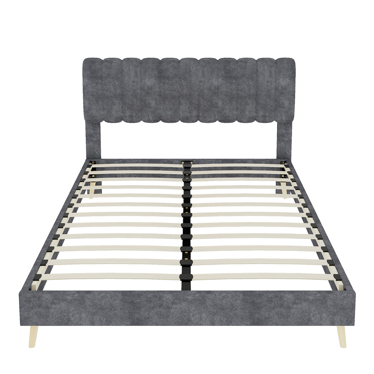 Upholstered Bed 160x200cm with Mattress & Headboard, Grey