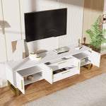 High-Gloss TV Cabinet Engraved Door Gold Handles & Feet Storage