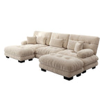 Modular Corner Sofa, Oversized U-Shaped Convertible Sleeper with Ottoman, Light Brown Chenille