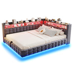 Multifunctional Sofa Bed 140x200 with Storage & LED, Dark Grey Velvet