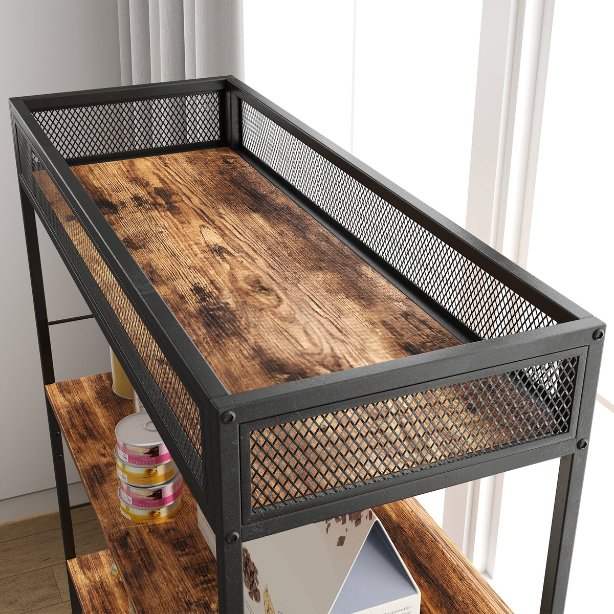 Cat Litter Cabinet, 2-in-1, 3-Tier Shelf, Scratching Post, Rustic Brown