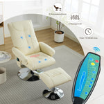 Recliner Chair with 5-Point Massage, Electric Heating, 360° Swivel, PU Fabric Beige