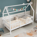 House Bed 90x200cm Chimney Slatted Base - White Pine Wood