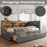 Daybed Sofa Bed 90x200cm 2 Drawers USB/Type C Storage - Linen Grey