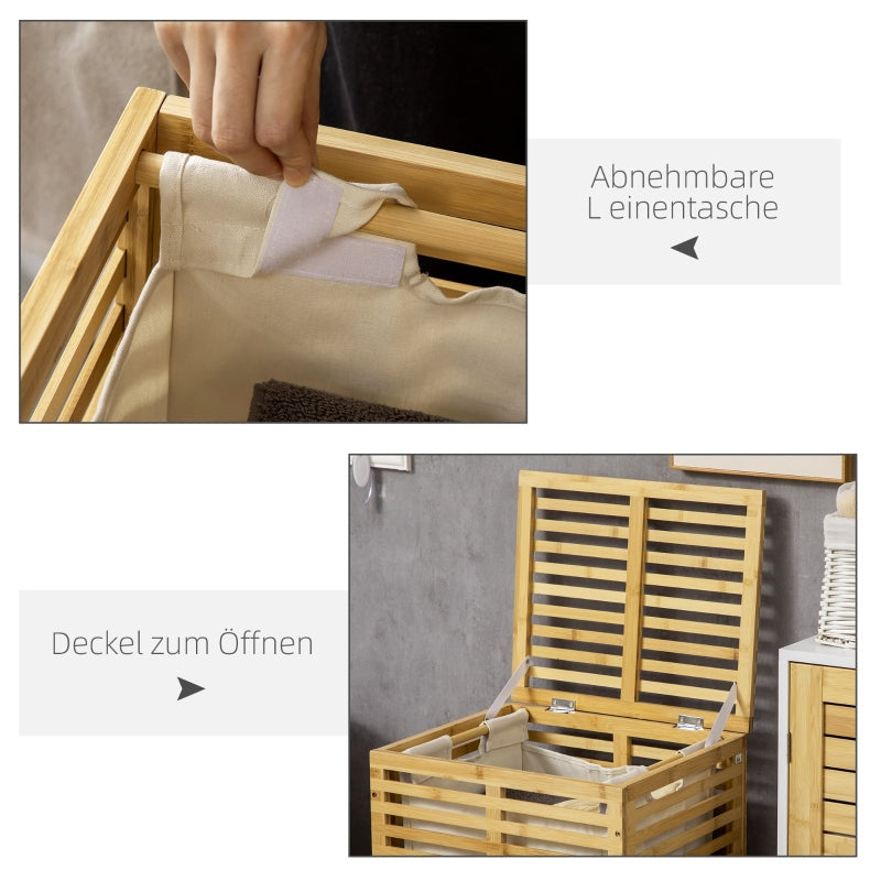 Bamboo Laundry Basket, 63L, Removable Bag, Natural Wood