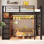 Loft Bed 140x200cm with 8 Drawers & LED Lighting, Black Metal