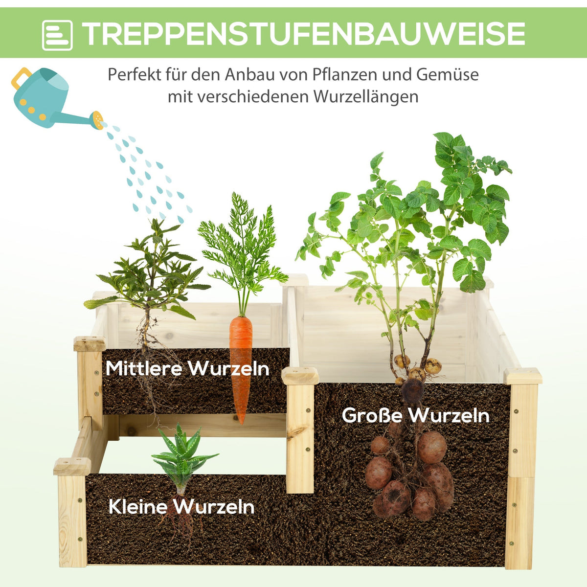 Raised Garden Bed 3-Tier Planter, Fir Wood, Natural Color