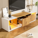 TV Console Cabinet 3-Tier Entertainment Center Glass Shelf 2 Drawers, White