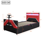 Children's Gaming Bed 90x200 with LED, Hydraulic Storage and TV Mount, PU Leather