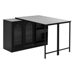 Bar Table, Extendable 360° Rotating with Storage & Glass Cabinet, Black