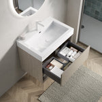 Wall-Mounted Bathroom Vanity Unit with Integrated Resin Basin and Storage, Light Oak wood Grain Color
