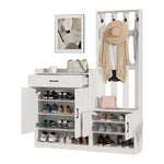 Wardrobe Set 140.6x32x180 cm Hallway Panel Shoe Cabinets, White Matte Finish
