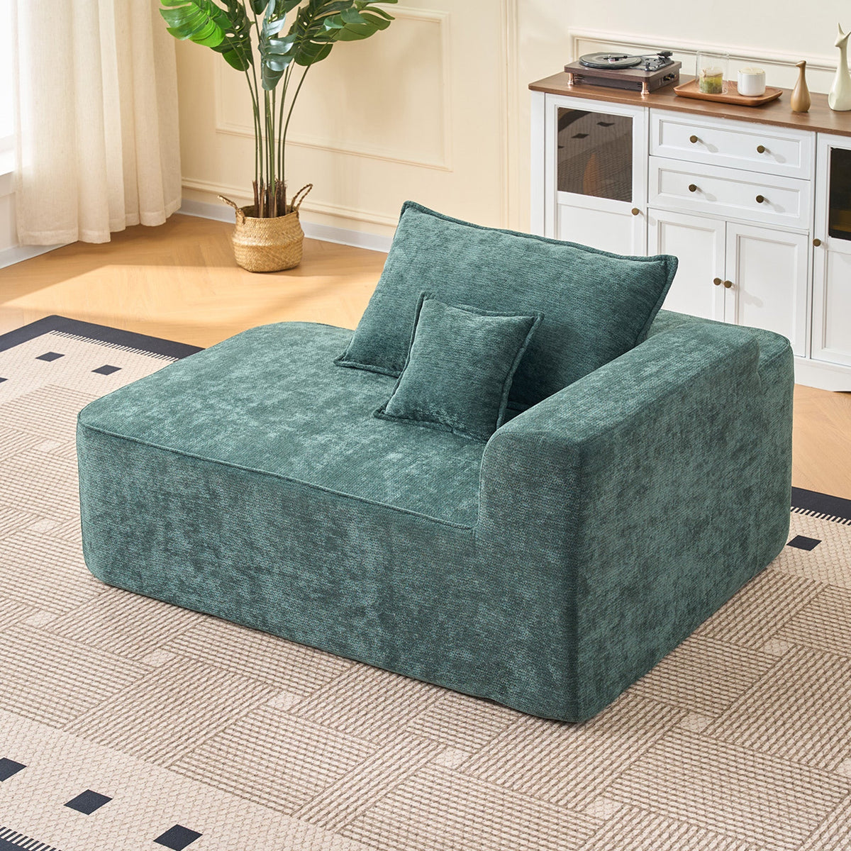 Comfortable Chaise Longue Sofa with Cushions and Side Pockets, Green